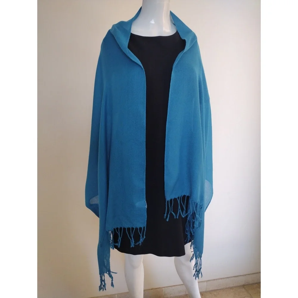 pashmina scarf wrap shawl Teal Lightweight Chic Elegant Fringe‎ Casual 69x26